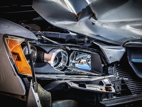 Front of a car damaged in an accident